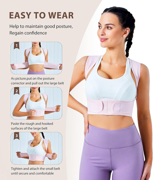 URSEXYLY Adjustable Posture Corrector for Women, Upper Back Brace Support Back Straightener for Pain Relief (XS/S, Pink)