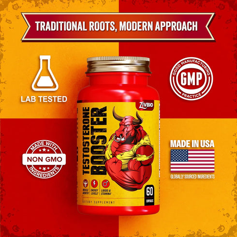 ZIVBIO 60ct Testosterone Booster for Men - Male Enhancing Supplement for Muscle Growth, Energy, Strength & Recovery