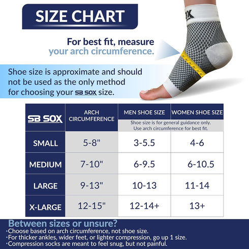 SB SOX Ankle Brace Compression Sleeve for Plantar Fasciitis Relief, Foot Pain, Swelling, Heel Spurs, White, Small