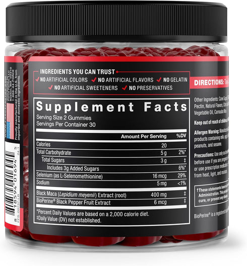 Force Factor Black Maca Gummies, 60 Gummies, Enhance Vitality in Men & Women, Delicious Passion Berry Flavor