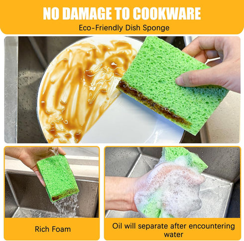 12 Pack Large Cellulose Sponges, Durable Kitchen Dish Sponge for Cleaning, Compressed Packaging, Multi-Use