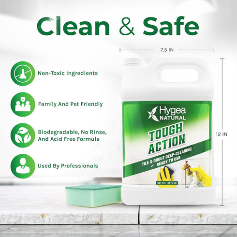 Hygea Natural Tough Action Tile & Grout Cleaner - Deep Cleans Dirt & Scum, Conditions & Enhances Stone Color