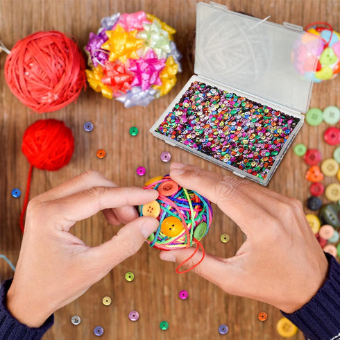 Loose 6 mm Round Rainbow Sequins with Holes for Crafts, Storage Box Included, Iridescent Spangles for Jewelry Making