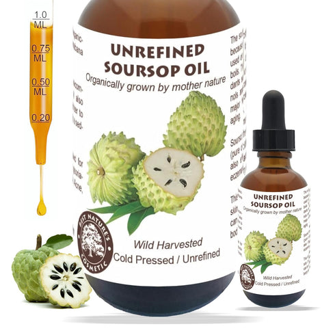 Virgin Soursop Oil - 100% Pure, Organic, Cold-Pressed, Unrefined, 2oz for Dry, Damaged, Sensitive Skin
