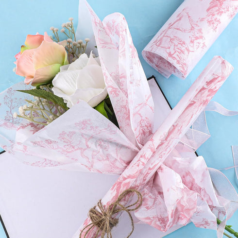 30 Sheets Pink Tissue Paper, 20x14 Inch Decorative Retro Print for Weddings, Birthday, Baby Shower Crafts