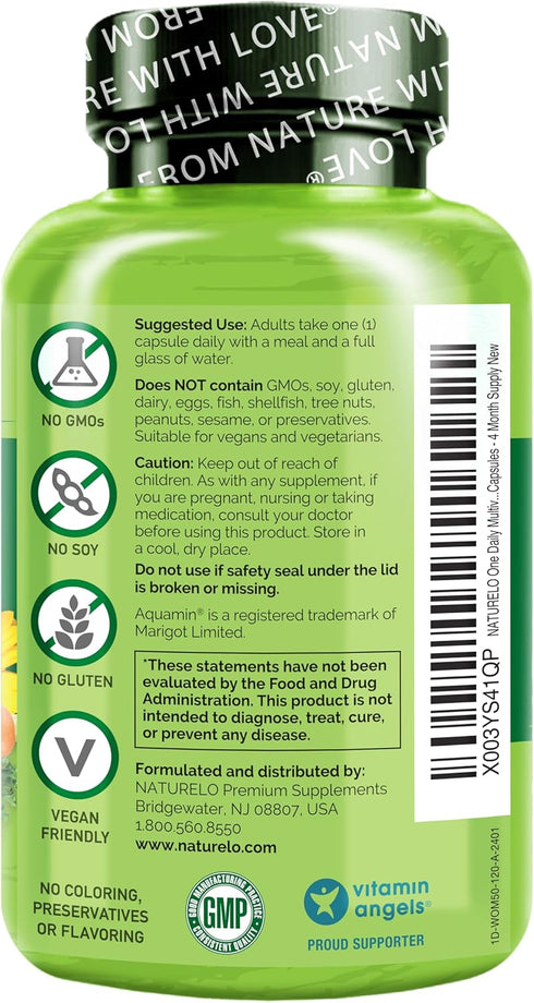 NATURELO One Daily Multivitamin for Women 50+ (Iron Free) - Menopause Support - Whole Food Supplement - Non-GMO - 120