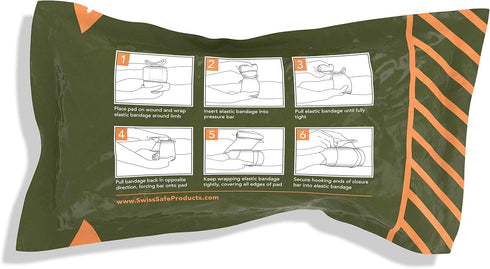 Swiss Safe 6 Inch Israeli Bandages Trauma Kit, Sterile Elastic Compression Bandage, 2-Pack