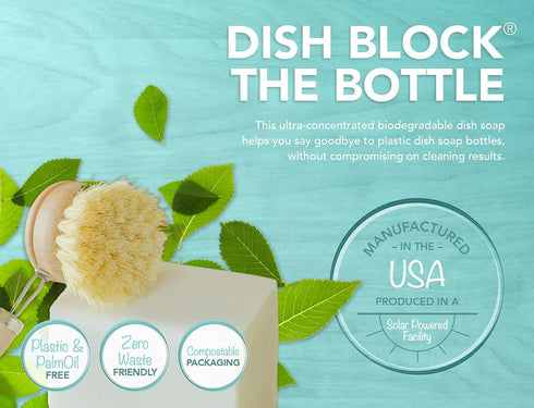 NO TOX LIFE Vegan Dish Block, 6 oz, 2 Pack - Solid Dish Soap, Ultra-Concentrated, Biodegradable