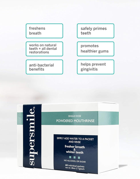 Supersmile Powdered Mouth Rinse - Clinically Proven to Freshen Breath and Whiten Teeth, TSA Approved On-the-Go Packets