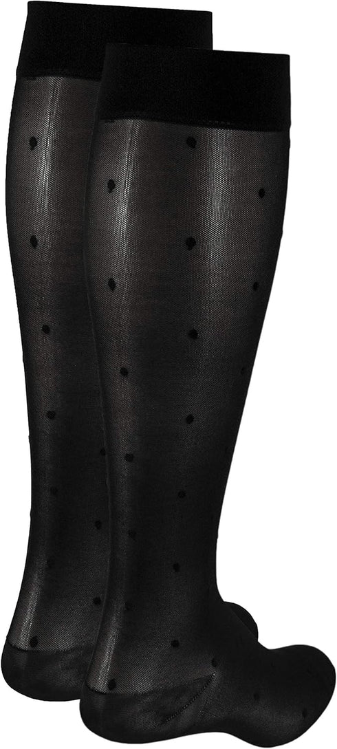 Truform Sheer Compression Stockings, 15-20 mmHg, Women's Knee High Length, Dot Pattern, Black, Small