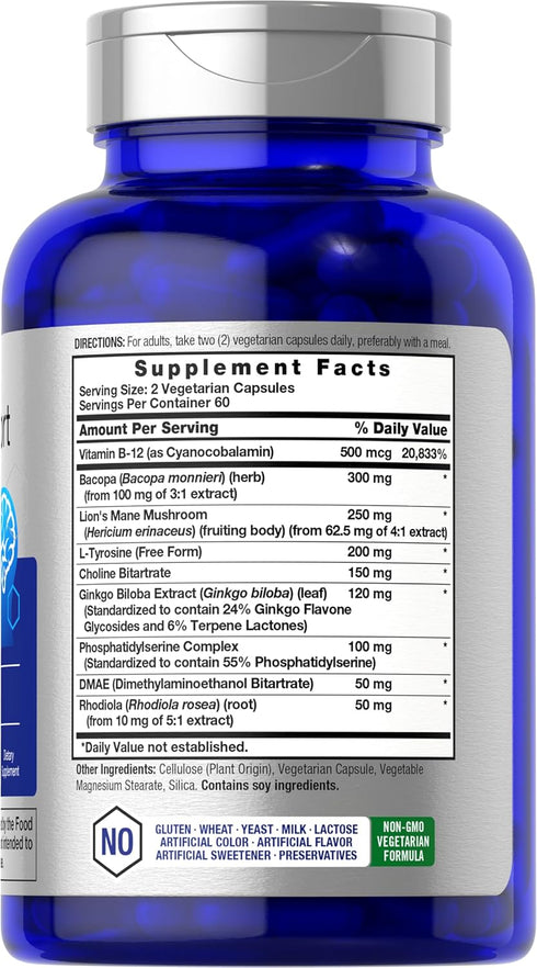 Horbaeach Brain Supplement | 120 Capsules | with Phosphatidylserine & DMAE | Advanced Formula for Memory, Focus, Clarity | Vegetarian & Gluten Free | Neuro Support