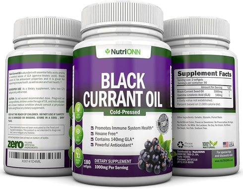 Black Currant Oil - 1000 Mg, 180 Softgels - Cold-Pressed Pure Black Currant Seed Oil, 140mg GLA Per Serving