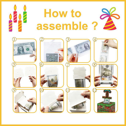 Set 35 Surprise Money Box Gift Pull for Game Lover- Pixel Game Happy Birthday Money Box for Cash Gift Included Happy