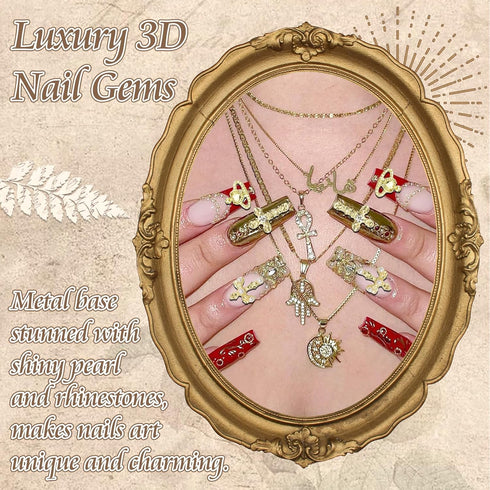 RODAKY 54PCS Cross Nail Charms, Gold Cross Charms for Nails, 3D Planet Nail Art Jewelry