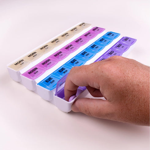 Apex 7-Day Mediplanner Pill Organizer, Weekly, 4 Times A Day, Color-Coded, Easy-Open, See-Through Lids