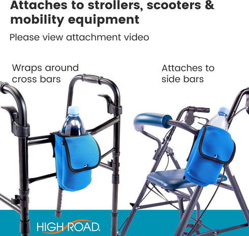 High Road Insulating Neoprene Bottle Holder and Phone Pocket - Unbreakable Cup Holder for Strollers, Scooters, Walkers