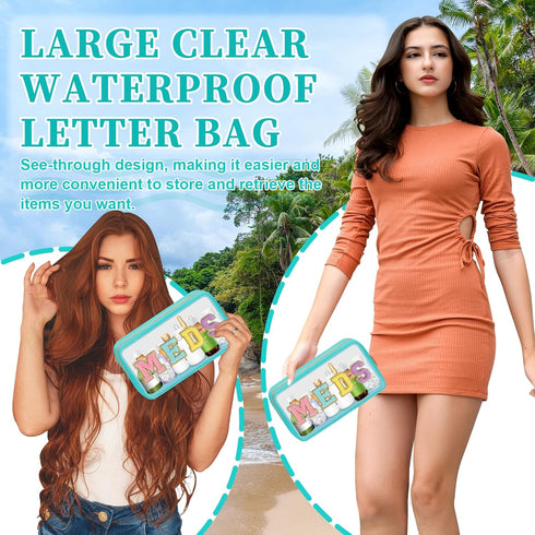 Clear Letter Patch Medicine Bag, Waterproof Cosmetic Makeup Bag for Women, Green, MEDS