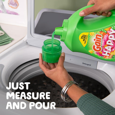 Gain Liquid Laundry Detergent, Happy, HE Compatible, 154 fl oz, 107 Loads