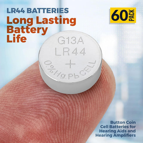 MEDca 1.5V Alkaline Batteries - LR44 AG13 357 303 SR44 Button Coin Cell for Hearing Aids, Toys, Remotes, 60 PCS