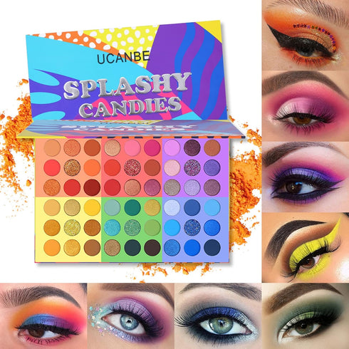 UCANBE 54 Colors Splashy Candies Eyeshadow Palette + 15pcs Makeup Brush Set: Highly Pigment, Long Lasting