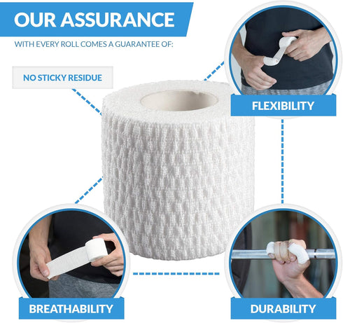 Weightlifting Tape - Stretch Sports Tape for Wrist and Hand Use, 6 Rolls, White
