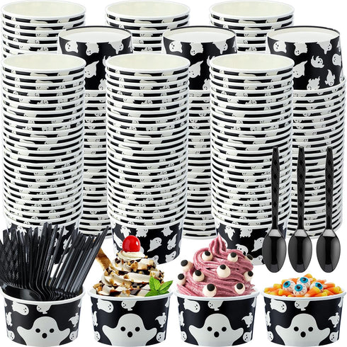 Ninehaoou 200 Pcs 8oz Halloween Paper Ice Cream Cups Halloween Treat Snack Cups