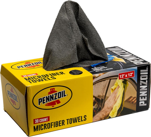 Pennzoil Microfiber Towels, 30-Pack of 12x12 Inch Cloths for Superior Cleaning and Detailing for Cars and Home