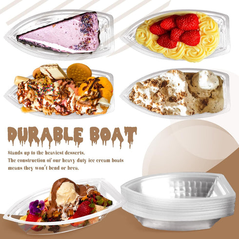 50 Pack Clear Plastic Disposable Dessert Bowls, Ice Cream Sundae Boats for Parties, Concession Stands, Restaurants