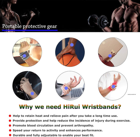 HiRui 2 Pack Wrist Compression Strap and Wrist Brace, Sport Wrist Support for Fitness and Pain Relief