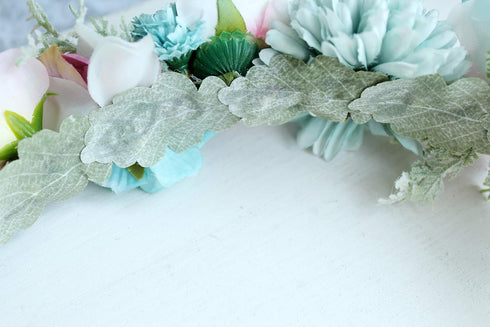 Vivivalue Boho Flower Headband Women Floral Crown Hair Wreath with Ribbon for Wedding Party Festival Photos Blue