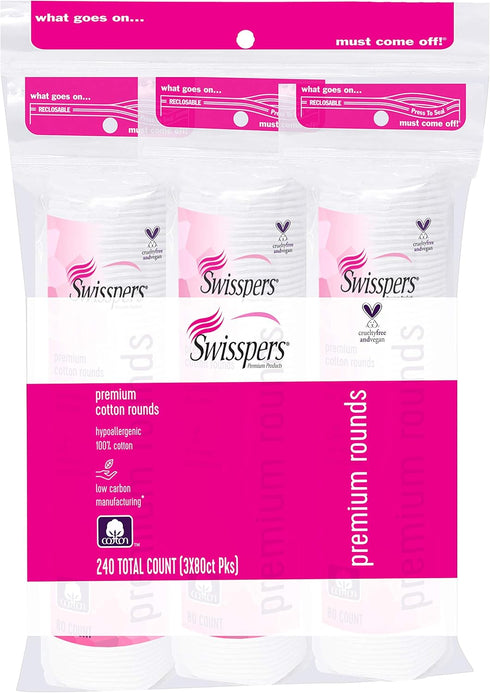 Swisspers Premium 100% Cotton Rounds, Hypoallergenic, 240 Count