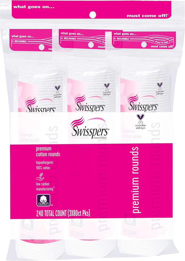 Swisspers Premium 100% Cotton Rounds, Hypoallergenic, 240 Count