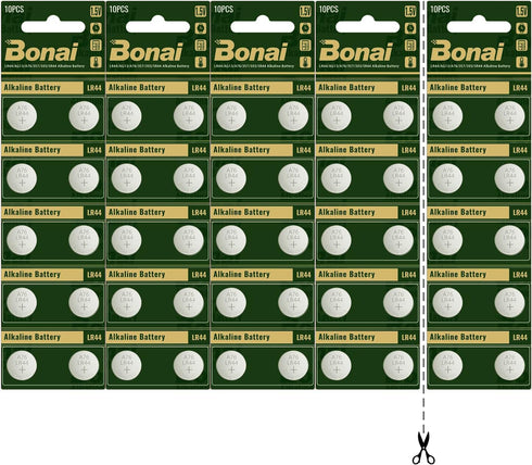 BONAI LR44 AG13 Batteries 1.5V Button Cell Battery (50 Count) - High Capacity Packaging Upgrade
