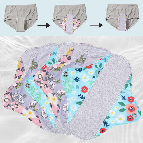 Nouysoc 6 7in PCS Reusable Incontinence Pads, Reusable Incontinence Pads for Women, Washable Waterproof Pads, Menstrual