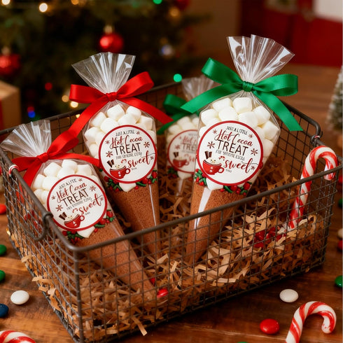 YIXAXKAO 50 Set Hot Chocolate Bar Accessories Cone Cellophane Bag Chocolate Marshmallow Bags with Hot Cocoa Label