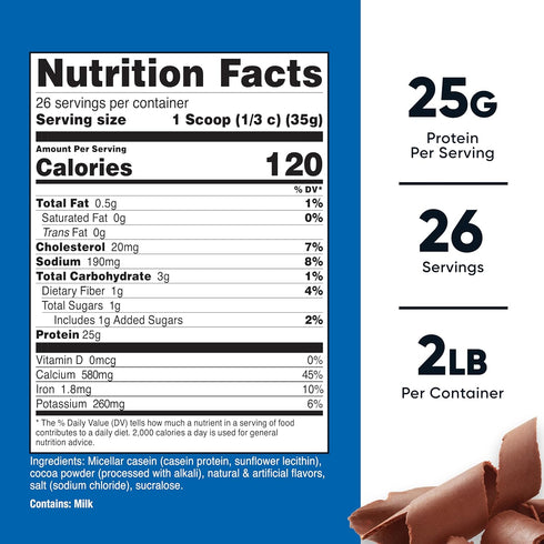 Nutricost Casein Protein Powder 2lb Chocolate - Gluten Free, Non-GMO Micellar Casein