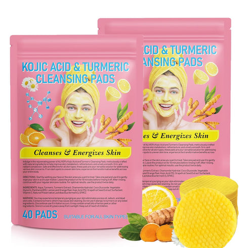 Kojic Acid and Turmeric Cleansing Pads, 80 Count for Face, Turmeric Cleansing Pads