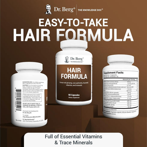 Dr. Berg All-in-One Vitamins for Hair, Skin, & Nails - 90 Veg Capsules with Biotin, Saw Palmetto, DHT Blocker
