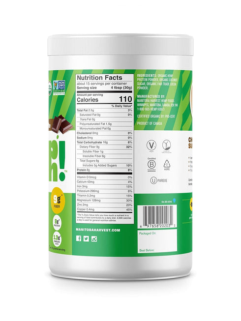 Manitoba Harvest Hemp Yeah! Organic Max Fiber Protein Powder, Chocolate, 16 Ounce