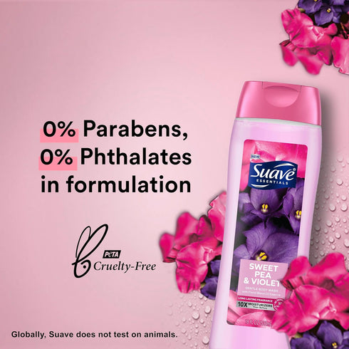 Suave Moisturizing Body Wash, Sweet Pea Violet and Vitamin E Extract, 18 Fl Oz (Pack of 6)