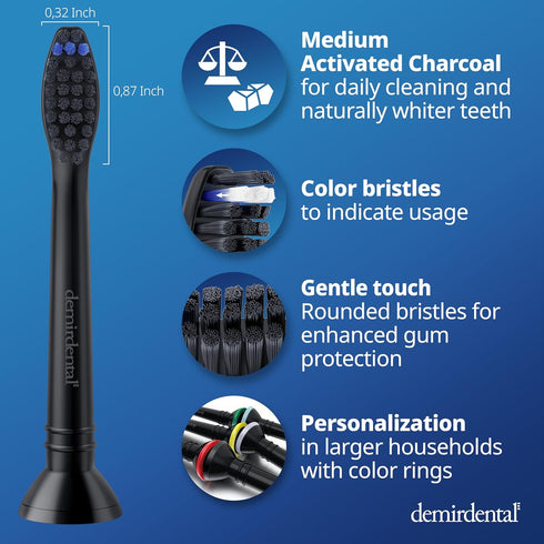 Active Charcoal Medium Toothbrush Heads | Compatible with Philips Sonicare | Replacement Heads - 8 Pack (Black)
