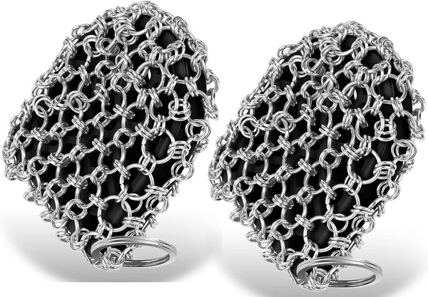 2pack Cast Iron Scrubber | 316 Chainmail Scrubber for Cast Iron Pan, Silicone Insert Cleaner