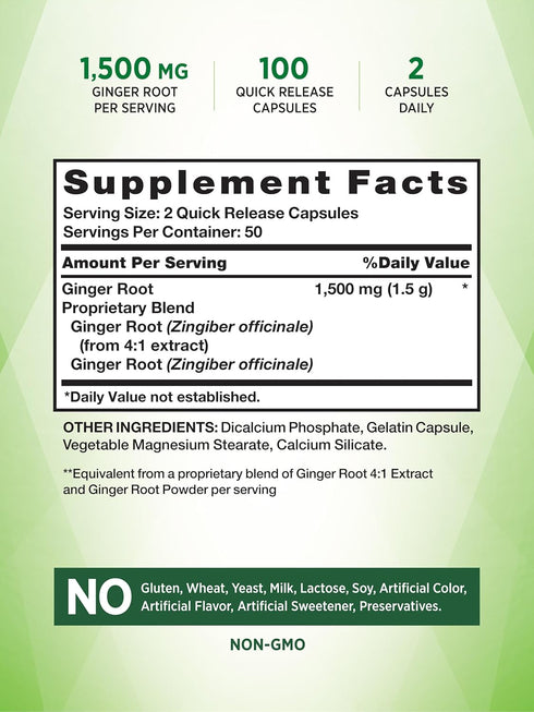 Nature's Truth Ginger Root Capsules | 1,500mg | 100 Count | Non-GMO and Gluten Free Supplement | from Ginger Root Extract