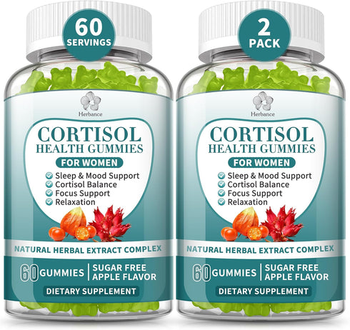 Herbance (2 Pack) Cortisol Supplements Gummies for Women, Cortisol Reducer w.Ashwagandha Rhodiola Rosea