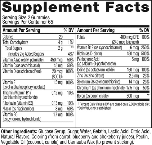 OLLY Women's Multivitamin Gummy, Berry Flavor, 130 Count, Vitamins A, D, C, E, Biotin, Folic Acid, 65 Day Supply