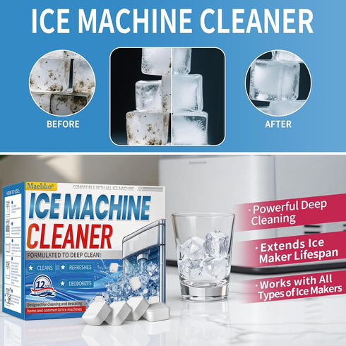 Maebho 12 Countertop, Ice Machine Cleaner Maker Descaler - Unscented Clean Tablets Compatible with Opal, Kitchenaid, GE