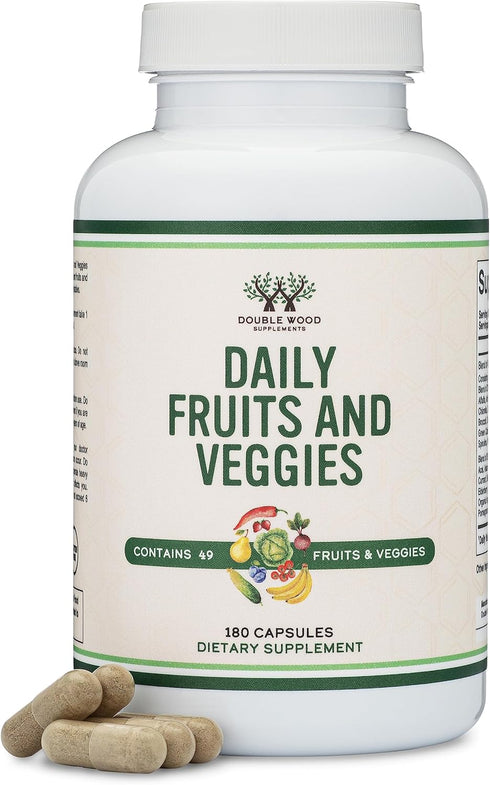 Fruits and Veggies Supplement - 180 Capsules, Daily Blend of 49 Fruits & Vegetables, Vegan Safe & Non-GMO by Double Wood