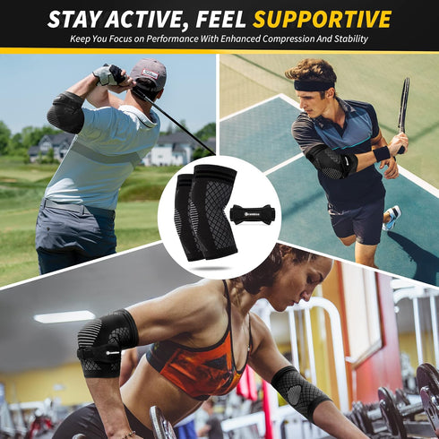 CAMBIVO Elbow Brace Set - 2Pcs Elbow Sleeves & 1Pcs Tennis Elbow Brace for Pain Relief, Adjustable Strap for Men and