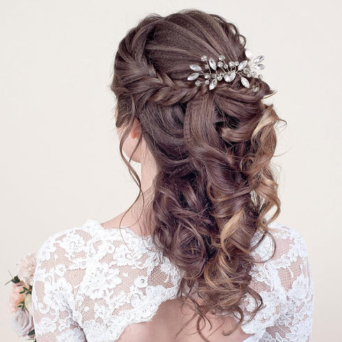 OIIKI 2PCS Silver Rhinestone Hair Combs, Clear Metal Bridal Hair Accessories for Women and Girls