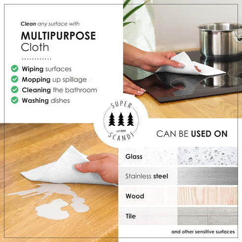 SUPERSCANDI 5 Pack Swedish Dishcloths for Kitchen - 100% Biodegradable, Reusable Paper Towels, Scandi White